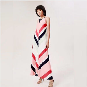 ZFRF Pink Chevron Geometric Maxi Dress Halter Sleeveless Boho M NWT